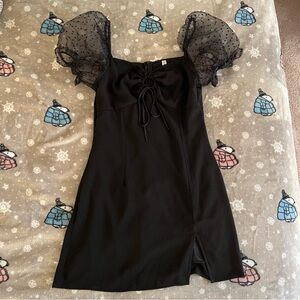 Black Dress with Sheer Puff Sleeves